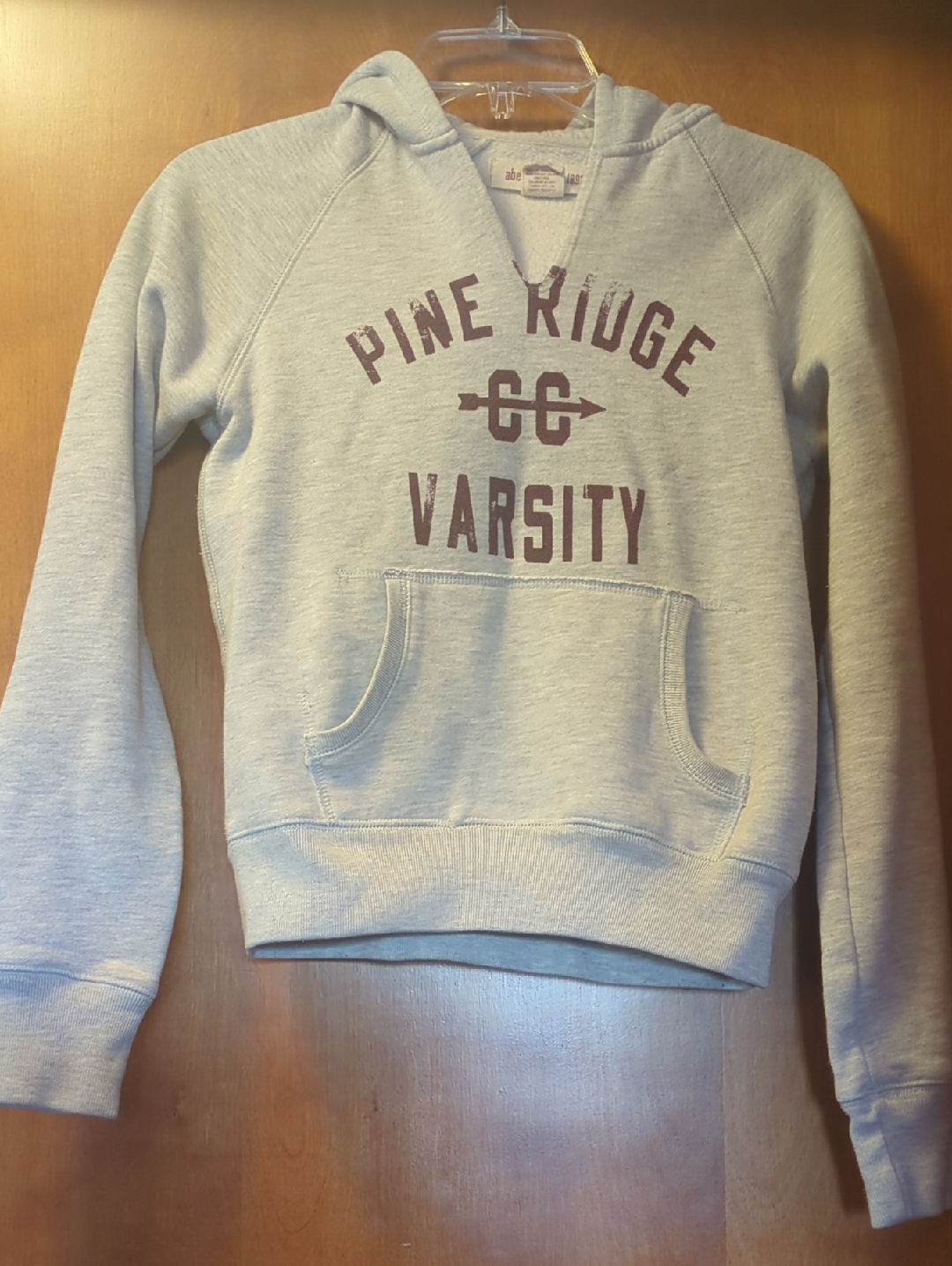 Abercrombie Kids Light Gray Hooded Sweatshirt With Maroon Varsity Print